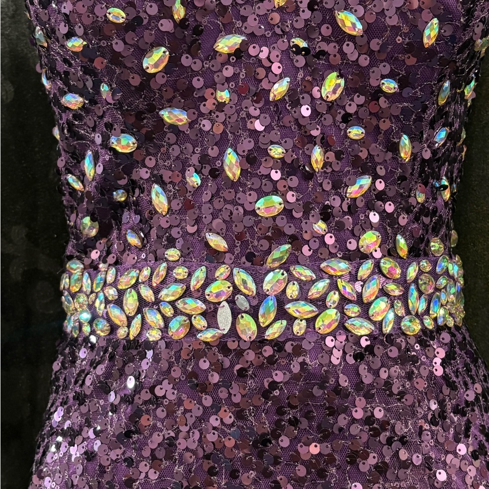 Splash Sequin Strapless Prom Dress J488 Purple - Picture 5 of 8